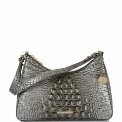 Cheapest ???? BRAHMIN Melbourne Collection Esme Crocodile-Embossed Leather Shoulder Bag Steel ????
