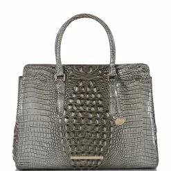 Best deal ???? BRAHMIN Melbourne Collection Finley Leather Crocodile-Embossed Carryall Satchel Tote Bag Steel ????