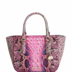 Hot Sale ???? BRAHMIN Ombre Melbourne Collection Small Ashlee Snake Print Leather Satchel Bag Pink Cobra ????