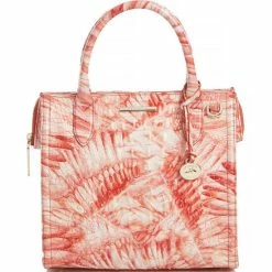 Flash Sale ???? BRAHMIN Melbourne Collection Small Pink Flamingo Caroline Crocodile-Embossed Leather Satchel Bag ????