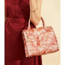 Flash Sale ???? BRAHMIN Melbourne Collection Small Pink Flamingo Caroline Crocodile-Embossed Leather Satchel Bag ???? -BRAHMIN Shop unnamed file 1219