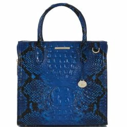 Hot Sale ???? BRAHMIN Ombre Melbourne Collection Caroline Blue Viper Snake Print Leather Satchel Bag ⌛