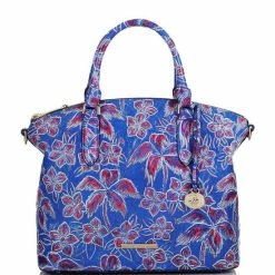 Cheapest ???? BRAHMIN Torrone Collection Large Duxbury Floral Print Leather Satchel Bag Vista Blue ????