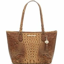Brand new ???? BRAHMIN Melbourne Collection Leather Crocodile-Embossed Medium Asher Tasseled Tote Bag Toasted Almond ????