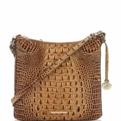 Hot Sale ???? BRAHMIN Melbourne Collection Katie Crocodile-Embossed Crossbody Bag Toasted Almond ????