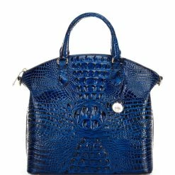 Coupon ???? BRAHMIN Melbourne Collection Large Duxbury Crocodile-Embossed Dome Satchel Bag Sapphire ????