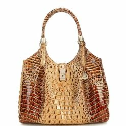 Brand new ???? BRAHMIN Melbourne Collection Celia Crocodile-Embossed Leather Shoulder Bag Toasted ????