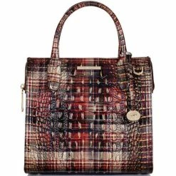Cheap ???? BRAHMIN Melbourne Collection Small Caroline Crocodile-Embossed Leather Satchel Bag Flannel ❤️