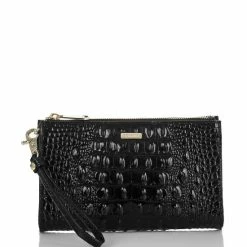 Outlet ✔️ BRAHMIN Melbourne Collection Crocodile-Embossed Daisy Wristlet Black ????