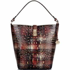 Discount ⌛ BRAHMIN Melbourne Collection Shira Crocodile Embossed Bucket Bag Flannel ????