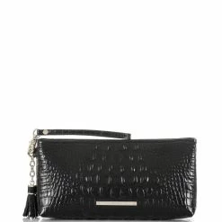 Deals ???? BRAHMIN Melbourne Collection Kayla Crocodile-Embossed Tasseled Wristlet Pecan ????