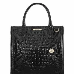 Best Sale ???? BRAHMIN Melbourne Collection Caroline Crocodile-Embossed Satchel Bag Toasted ⌛