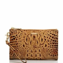 Budget ✔️ BRAHMIN Melbourne Collection Daisy Zip Top Crocodile-Embossed Wristlet Toasted Almond ????