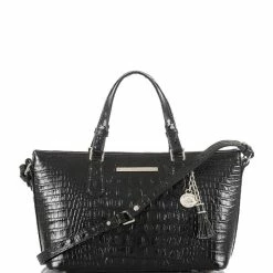 Buy ⌛ BRAHMIN Melbourne Collection Mini Asher Crocodile-Embossed Tasseled Tote Bag Black ????