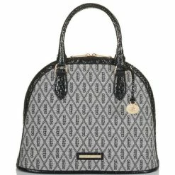 Top 10 ✨ BRAHMIN Harborlight Collection Georgina Top Zip Signature Logo Dome Satchel Bag Black ❤️