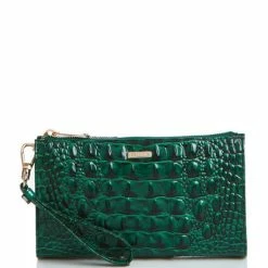 Cheap ???? BRAHMIN Melbourne Collection Daisy Wristlet Wallet Emerald ❤️
