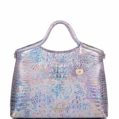 Best deal ???? BRAHMIN Melbourne Collection Elaine Crocodile-Embossed Leather Rolled Handle Satchel Bag Violet Wonderland ????