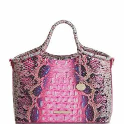 Coupon ???? BRAHMIN Ombre Melbourne Collection Small Elaine Snake Print Leather Satchel Bag Pink Cobra ????