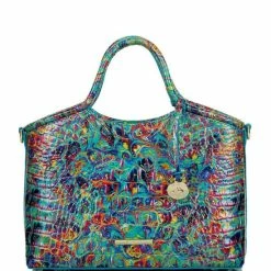 Flash Sale ???? BRAHMIN Melbourne Collection Elaine Blue Rainbow Print Satchel Bag Blue Ammolite ????