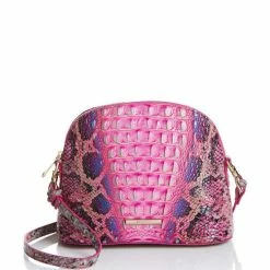Promo ???? BRAHMIN Ombre Melbourne Collection Small Georgina Snake Print Leather Crossbody Bag Pink Cobra ????