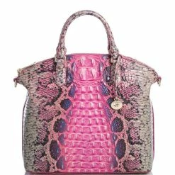 Best Pirce ???? BRAHMIN Ombre Melbourne Collection Large Duxbury Snake Print Leather Satchel Bag Pink Cobra ????