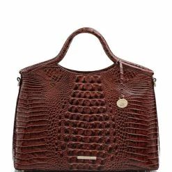 Deals ???? BRAHMIN Melbourne Collection Elaine Crocodile-Embossed Leather Top Zip Satchel Bag Sapphire ????