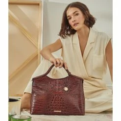 Deals ???? BRAHMIN Melbourne Collection Elaine Crocodile-Embossed Leather Top Zip Satchel Bag Sapphire ???? -BRAHMIN Shop unnamed file 71