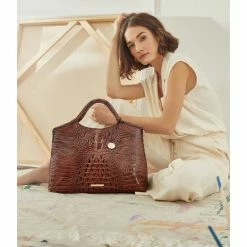 Deals ???? BRAHMIN Melbourne Collection Elaine Crocodile-Embossed Leather Top Zip Satchel Bag Sapphire ???? -BRAHMIN Shop unnamed file 72