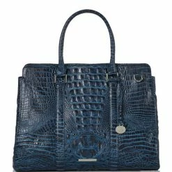 Coupon ???? BRAHMIN Tidewater Collection Small Finley Carryall Satchel Bag Navy ????